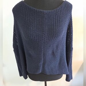 Wooden Ships boxy loose knit cotton blend navy sweater (Oversized XS)